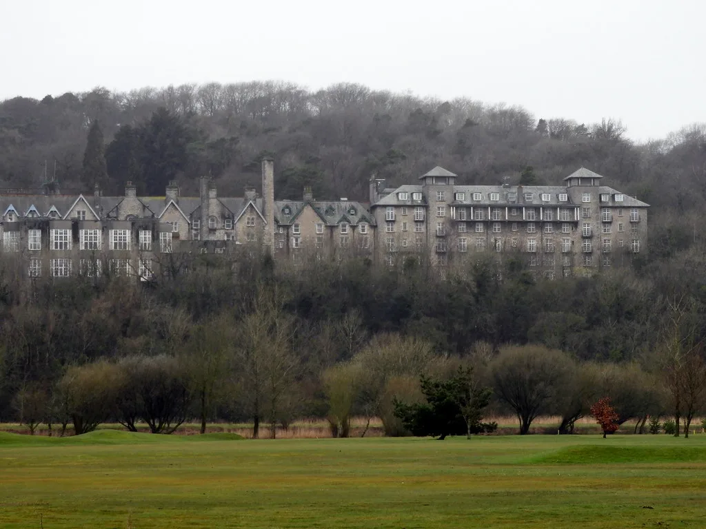 The Cumbria Grand Hotel above the golf course in Grange-over-Sands. The photograph was taken before the administration.