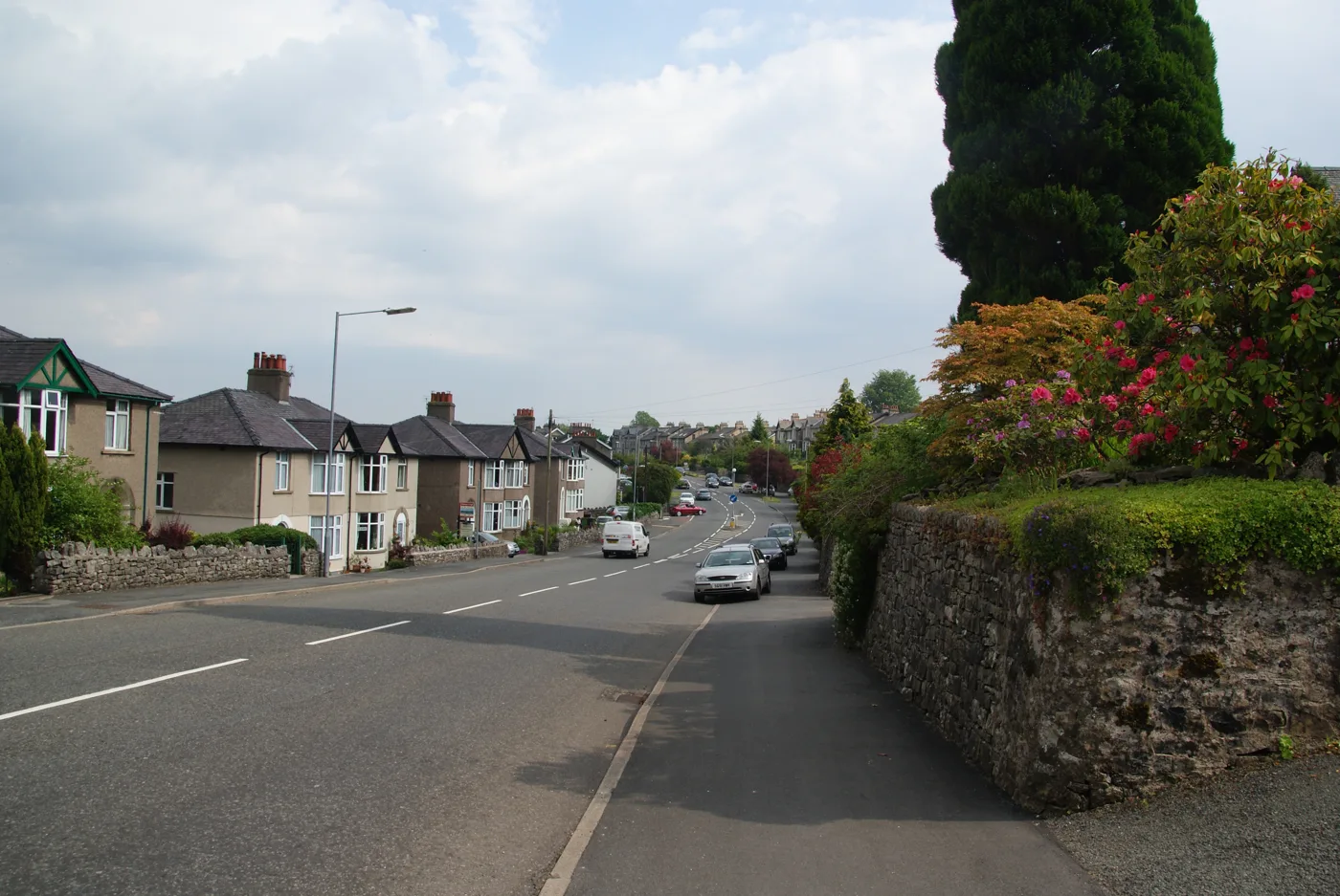 Windermere Road (A5284) in Kendal, one of the town roads that carries traffic diverted off the M6.